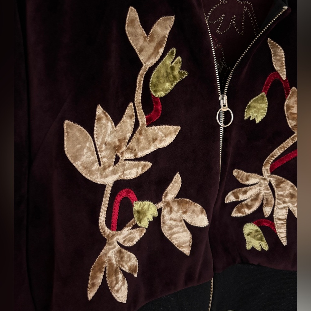 ZARA Purple Burgundy Embroidered Velvet Bomber Jacket, Shimmer Collar, Small - Picture 6 of 10